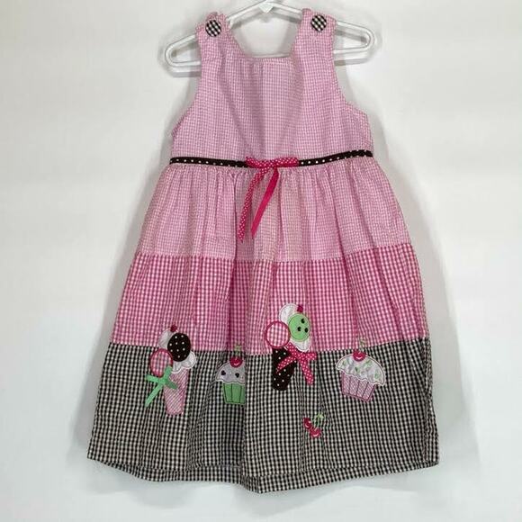 Rare Editions Pink Black Plaid Embroidered Dress - Picture 1 of 8